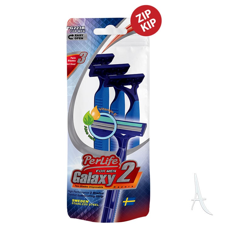 تیغ خودتراش مردانه 2 لبه گلکسی پرلایف 3 عددی